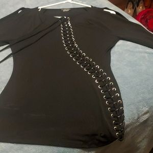 Cold shoulder lace up top